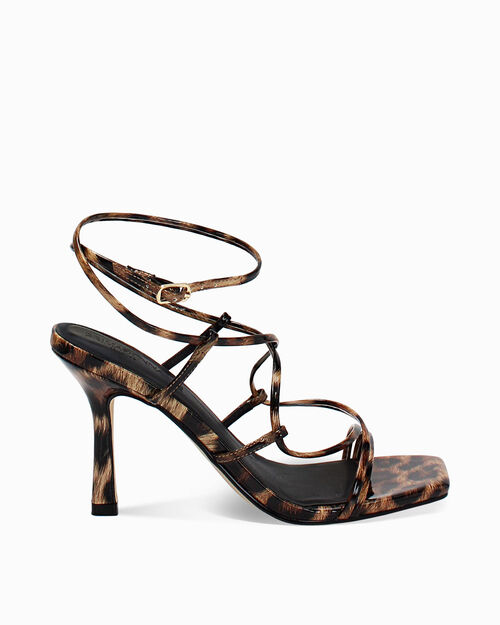 Sandalo donna leopardato in vernice, tacco 9 cm, 