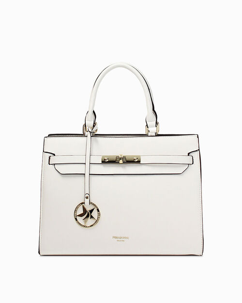 Borsa a mano bianca con tracolla rimovibile, WHITE