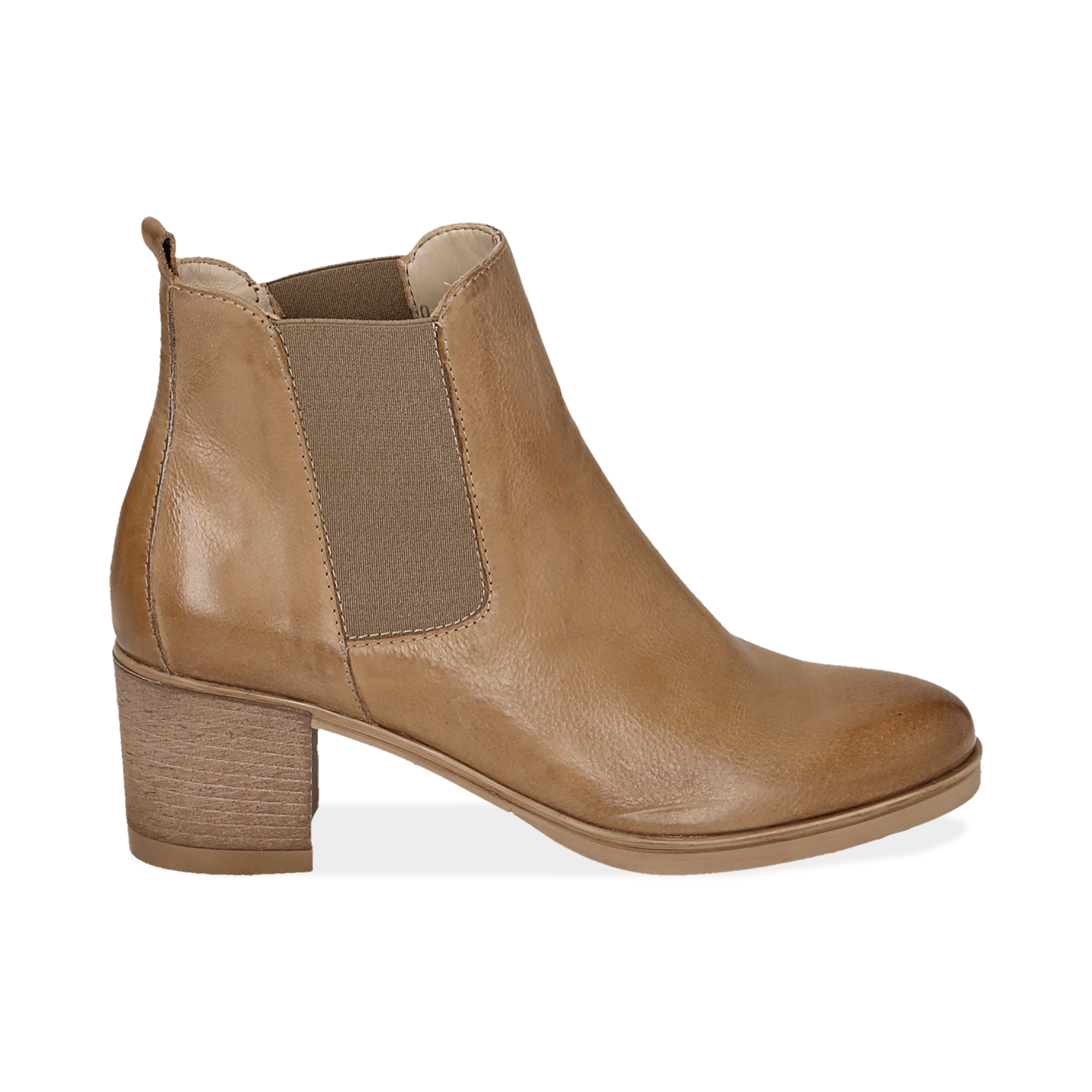 Botines Chelsea de piel en color cuero, tacón 6 cm | Primadonna Collection