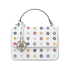 Borsa a mano bianca in eco-pelle con oblò multicolor,