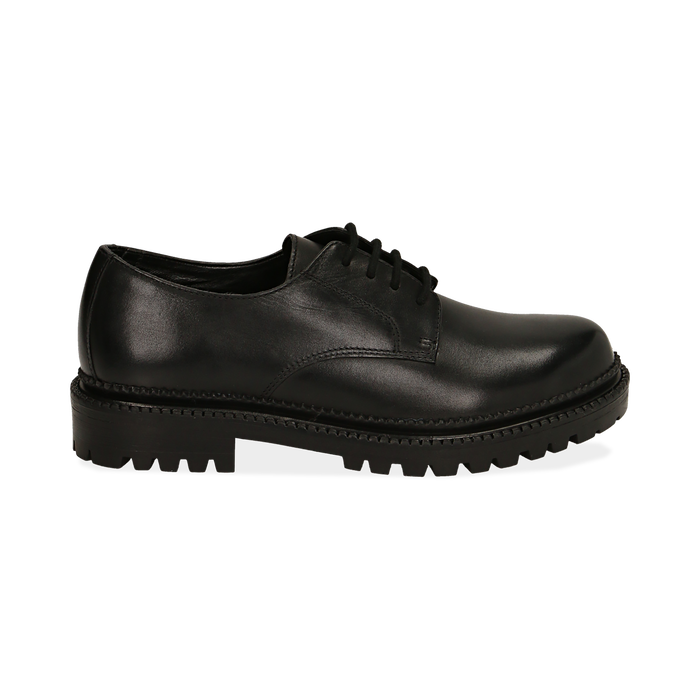 Chaussures à lacets noires en cuir, Soldés, 16B811411PENERO035