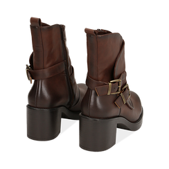 Biker boots cuoio con fibbie in eco-pelle, tacco 7 cm , Scarpe, 143091353EPCUOI036, 004 preview