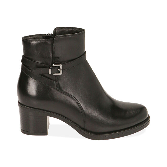 Ankle boots neri in pelle, tacco 6 cm , Primadonna, 20L923045PENERO035