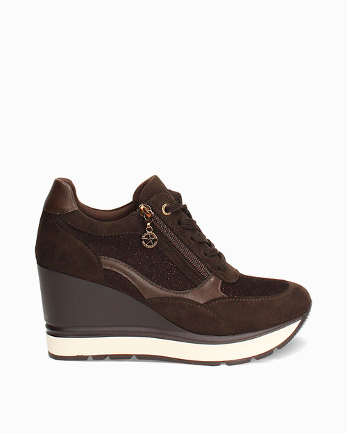 Sneakers marr&oacute;n oscuro con cu&ntilde;a 8,5 cm, DK BROWN