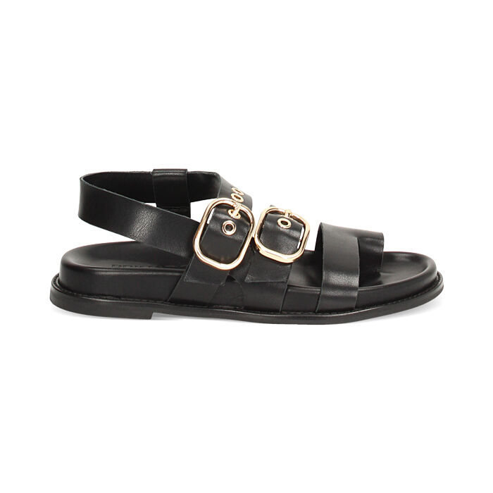 Sandali bassi donna neri in pelle, Primadonna, 25N151001PENERO036