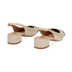 D&eacute;collet&eacute; slingback donna beige-nere basse in vernice, tacco 4 cm, Primadonna, 254962707VEBENE036, 004 preview