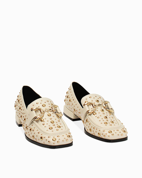 Mocassin beige clout&eacute; bas, CREAM