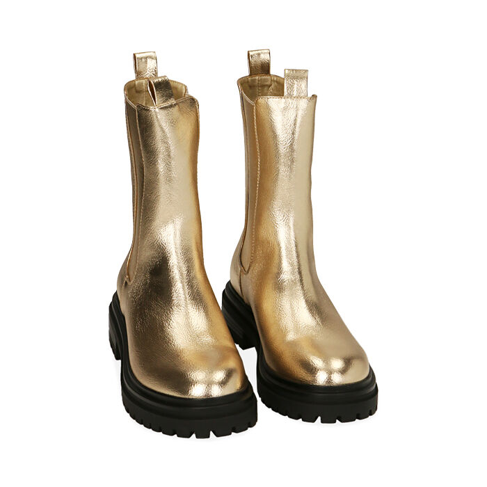 Chelsea boots donna oro laminato tacco 4 5 cm Primadonna Collection
