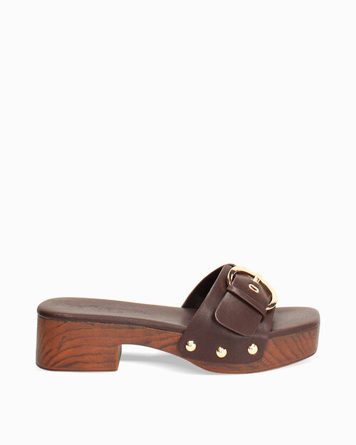 Zoccoli testa di moro tacco 5 cm, DK BROWN