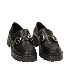 Mocassins noirs à semelle compensée, Primadonna, 224954321EPNERO036, 002a