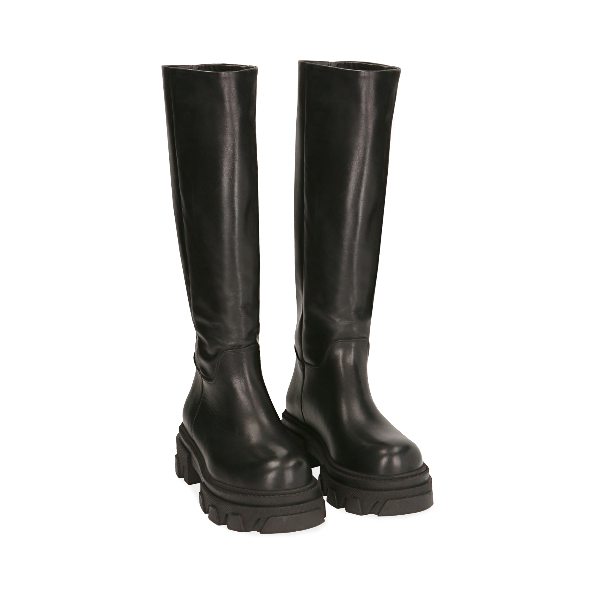 Stivali chunky neri in pelle di vitello, tacco 4 cm | Primadonna Collection