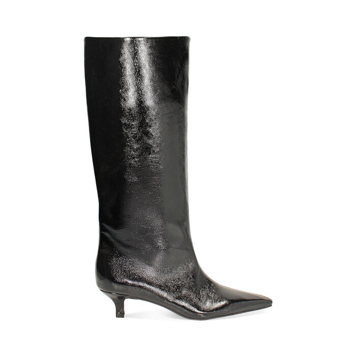 Bota negra en charol con tacón de 4,3 cm, Primadonna, 264959501NPNERO036
