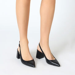 Décolleté slingback donna nere, tacco largo 6,5 cm, Primadonna, 252121506EPNERO035, 002a