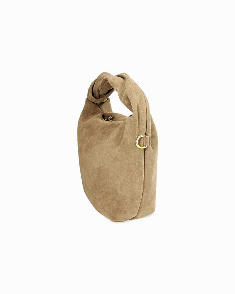 Borsa a mano donna taupe tonda in camoscio image number null