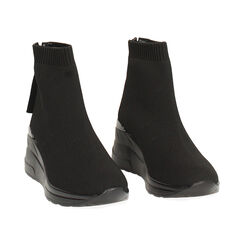 Slip on nere in tessuto con plateau di 7 cm per un'eleganza quotidiana, Primadonna, 262850926TSNERO035, 003 preview