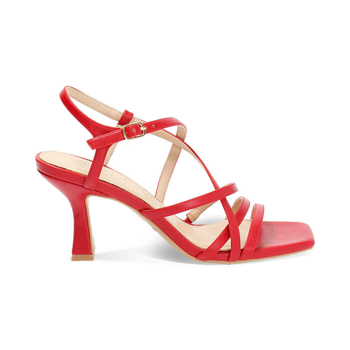 Sandalo donna rosso intrecciato, tacco 7,5 cm, Primadonna, 252164801EPROSS035