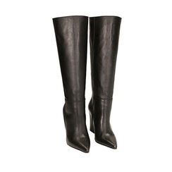 Stivali neri in pelle, zeppa 9,5 cm, Primadonna, 22L602001PENERO041, 002a