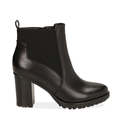 Chelsea boots neri in eco-pelle, tacco 8,5 cm , Scarpe, 143066110EPNERO035, 001a