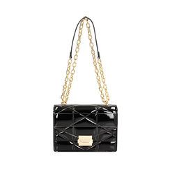 Borsa a tracolla nera in vernice con impunture, 245125793VENEROUNI, 001a