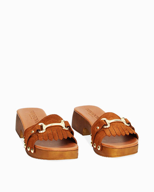 WOMEN SHOES CLOG SUEDE COGN, COGNAC