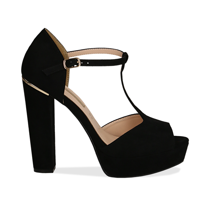 Décolleté open-toe nere in microfibra con plateau, tacco ...
