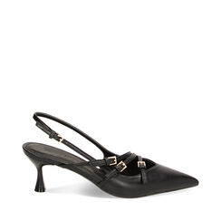 Décolleté slingback nere con fibbie, tacco 6 cm, Primadonna, 232118220EPNERO036, 001a