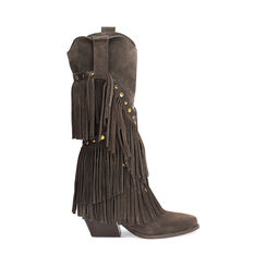 Bottes en daim brun foncé avec talon de 5 cm, Primadonna, 26B800515CMMORO037, 001a