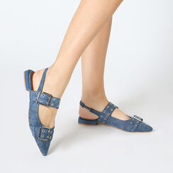 Ballerine slingback donna jeans in tessuto, Primadonna, 254934612TSJEAN035, 002a