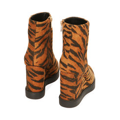 Ankle boots tigrati in microfibra, zeppa 7,5 cm , Primadonna, 204989101MFTIGR035, 003 preview