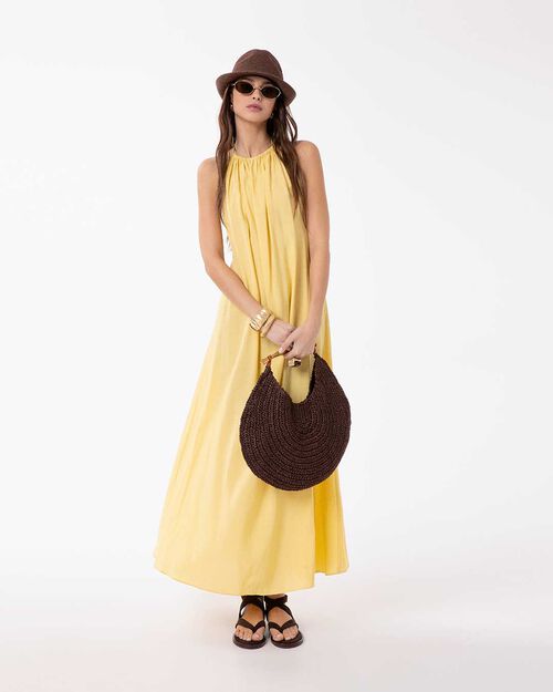 Vestito giallo radioso con dettagli eleganti, YELLOW
