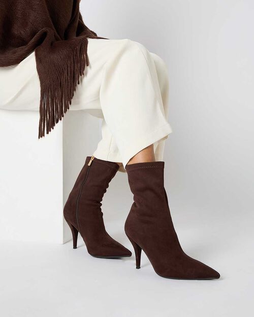 WOMEN SHOES DEMI-BOOT MICROFIBER MORO, DK BROWN