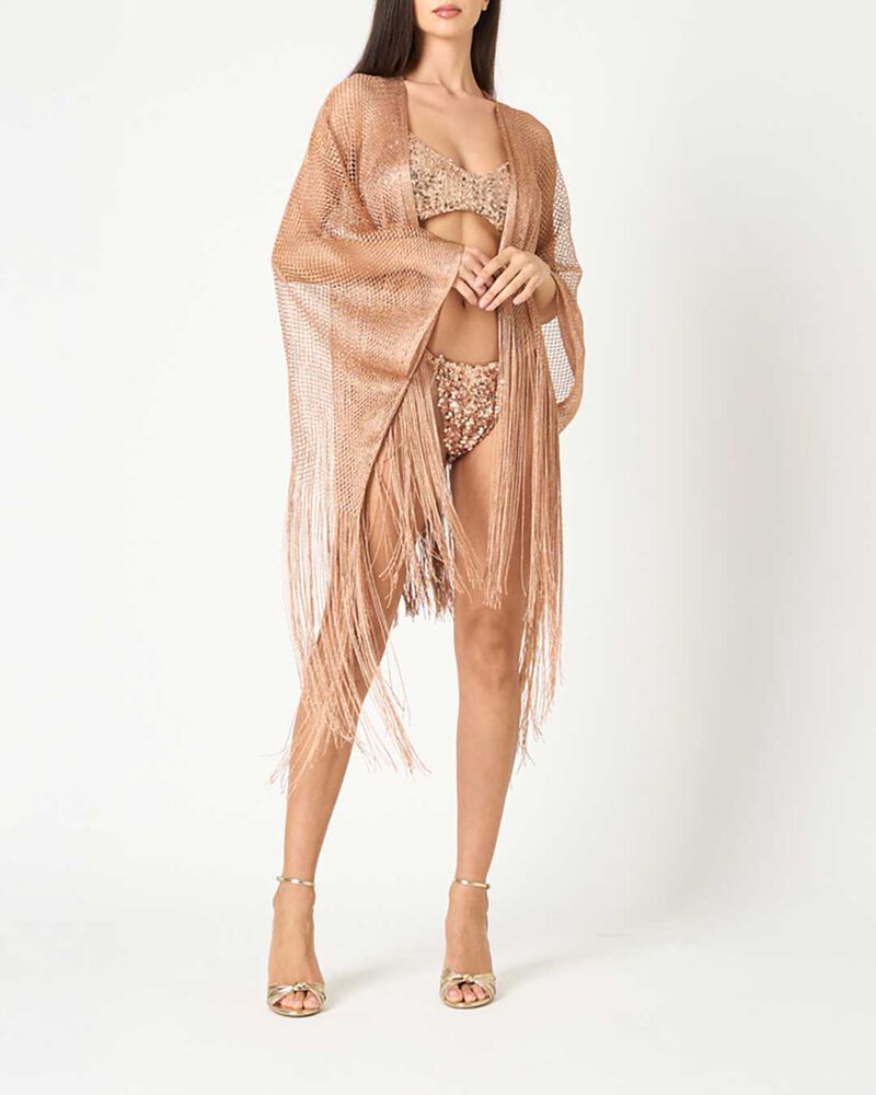 Poncho donna rosa oro in tessuto laminato image number null