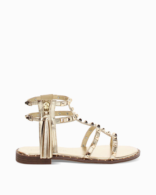 Sandali bassi donna oro in laminato con borchie, GOLD