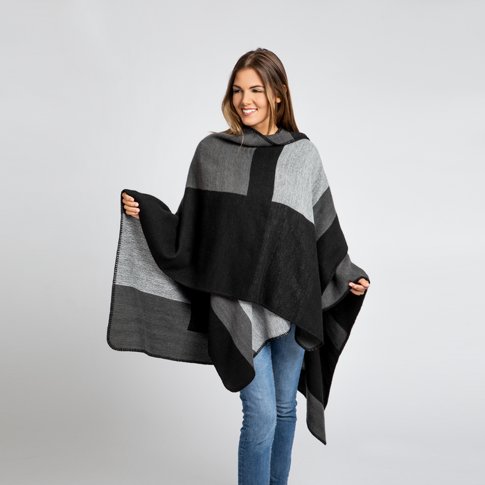 Poncho Donna LIU JO in Tessuto Grigio con Logo Jacquard e Frange