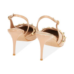 Décolleté slingback borchiate nude in vernice, tacco 8 cm, Primadonna, 212185104VENUDE035, 003 preview