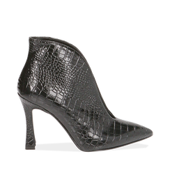 Ankle boots neri stampa cocco, tacco 9,5 cm , SALDI, 165200231CCNERO039, 001a
