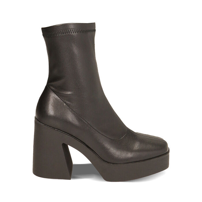 Ankle boots platform neri, tacco 10 cm, New Collection, 22N310003EPNERO035
