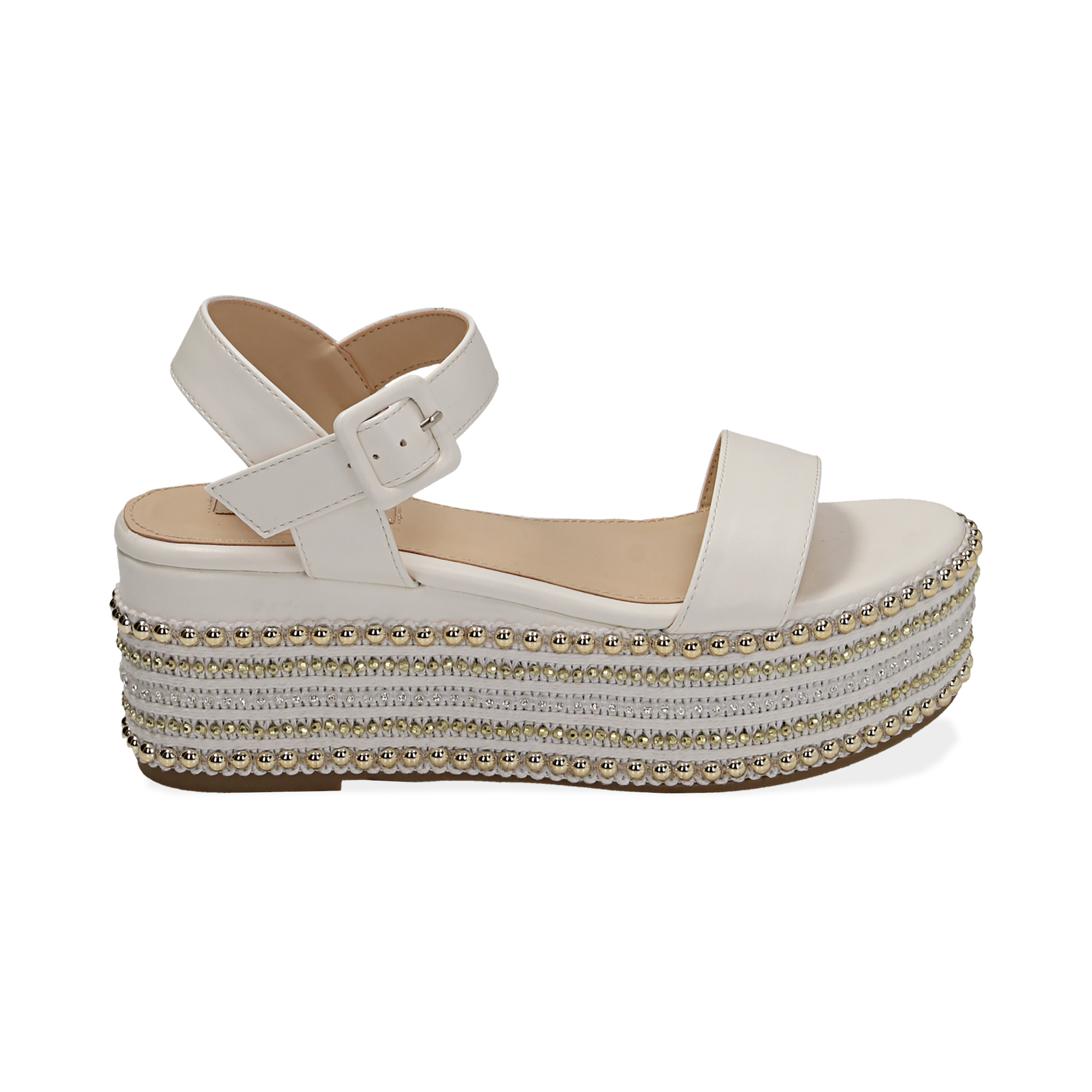 Sandali bianchi in eco-pelle, zeppa 7 cm | Primadonna Collection