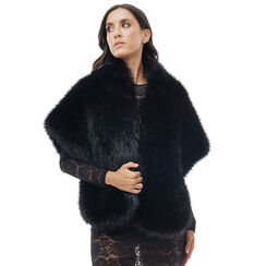 Poncho noir en fourrure, 24B400904FUNEROUNI, 001a
