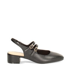 Décolleté slingback donna nere con punta arrotondata, tacco 4 cm, Primadonna, 254962778EPNERO035, 001a