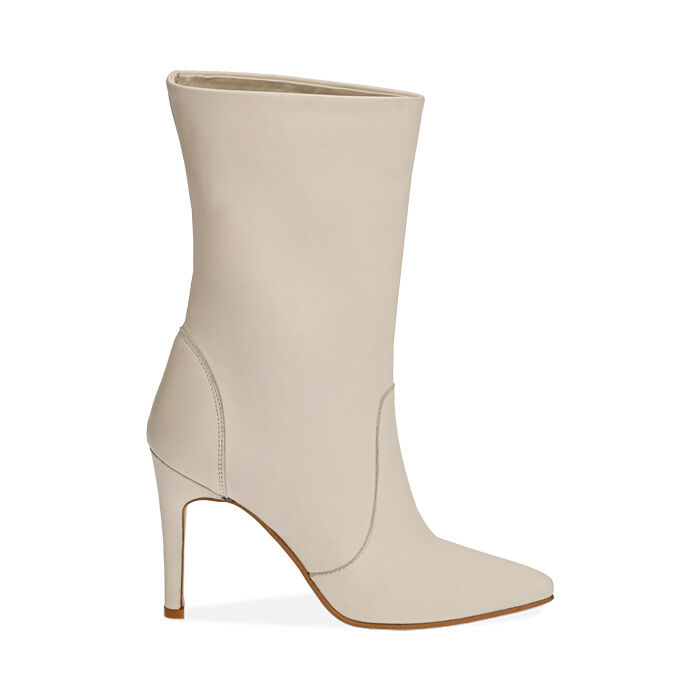 Botines mujer crema de piel, tacón 10 cm | Primadonna Collection