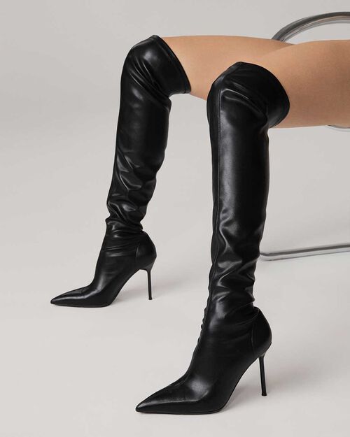 Botas negras sobre la rodilla tac&oacute;n 10 cm, BLACK