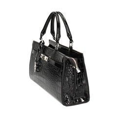 Borsa a mano nera rettangolare, stampa cocco, 245700363CCNEROUNI, 002a