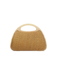 Mini bag donna camel in raffia con manico in legno, Primadonna, 251124099RFCAMEUNI, 001a