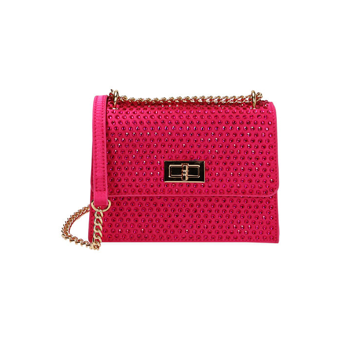Sac à bandoulière en satin fuchsia avec strass, Primadonna, 205123167RSFUCSUNI