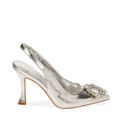 Décolleté slingback gioiello argento, tacco 9,5 cm, Primadonna, 212126328LMARGE036, 001a