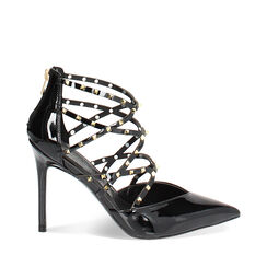 Décolleté open shank nere intrecciate, tacco 10,5 cm, 242102032VENERO040, 001a