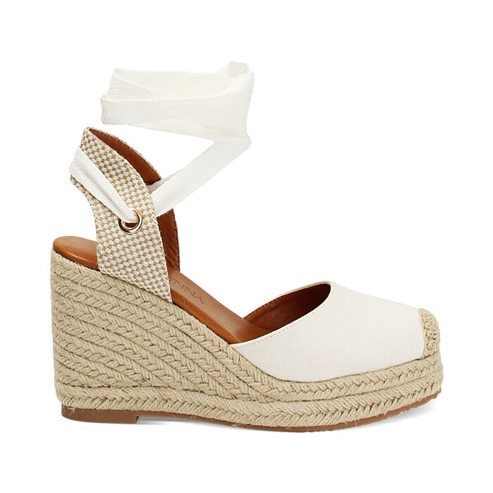 Espadrilles femme blanches en toile, Primadonna, 254920101CABIAN035