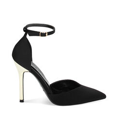 Décolleté Open Shank nere in tessuto, tacco 10,5 cm, 232186116LYNERO035, 001a