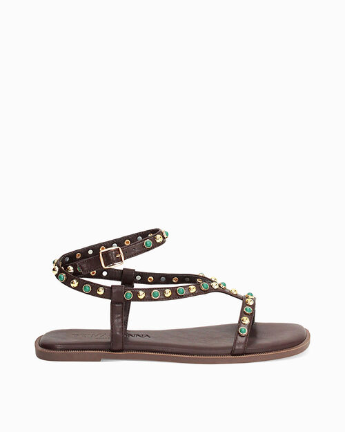 Sandali bassi testa di moro con borchie, DK BROWN
